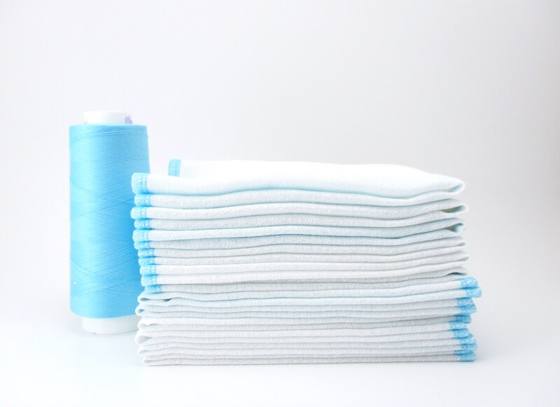 Reusable Paperless Towels - Eco-Friendly Birdseye Cotton - Virtually Lint-Free and Durable - Aqua Blue Stitching